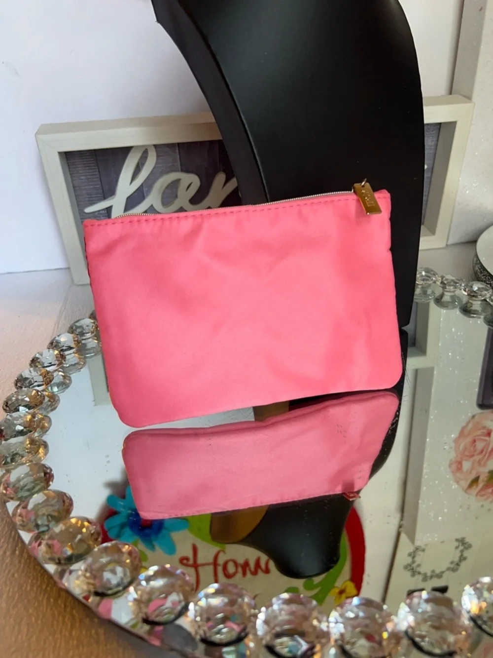 ipsy Pink Cosmetic Pouch with Red Satin Bow